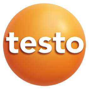 The Testo-Logo Das Testo Logo - ein orangener Ball mit einem Testo-Schriftzug.