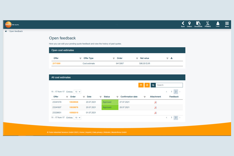 report open cost estimates digitally in the portal