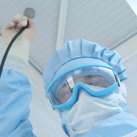 Filter leak test in clean room Checking a HEPA filter for leaks