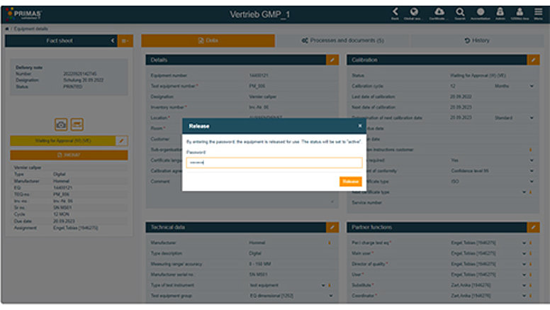 Overview of th Data integrity from the test equipment management PRIMAS validated